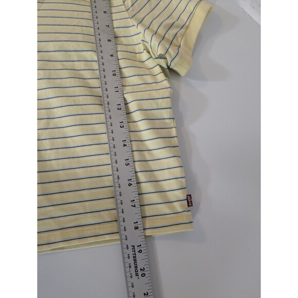 Levi's Butter Yellow With Blue Pin Stripes y2K style polo shirt Juniors Large - Picture 7 of 7